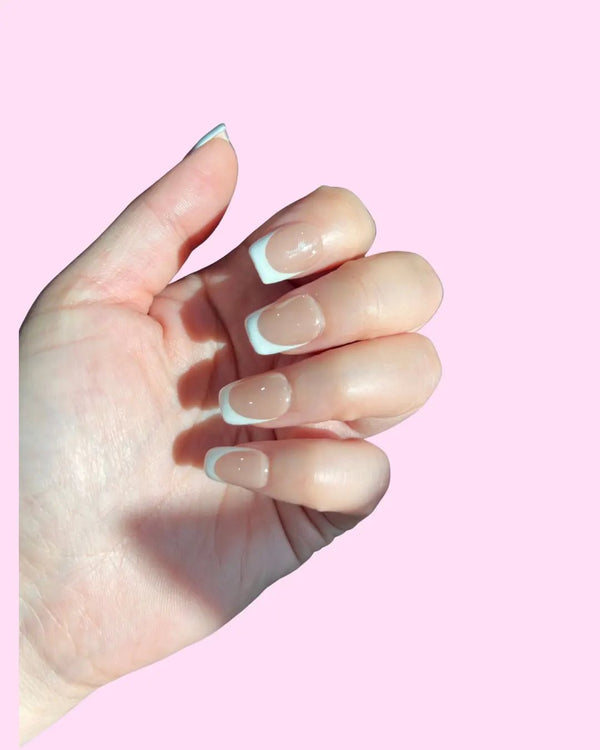 White French Tips Press-On Nails on hand, view 1