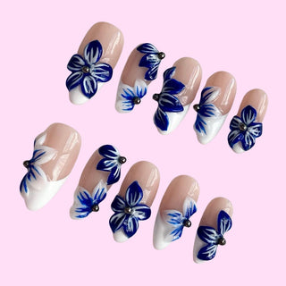 Azure Blossom press on nails - Aurelle Beauty