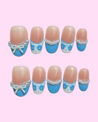 Blue French Tips Press on nails 6 press on nails - Aurelle Beauty