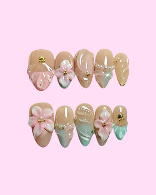 Coral Blossom press on nails - Aurelle Beauty