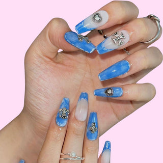 Denim Blue press on nails - Aurelle Beauty