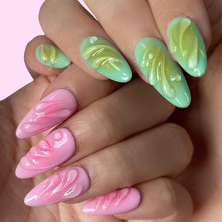 Green and Pink Ombré press on nails - Aurelle Beauty