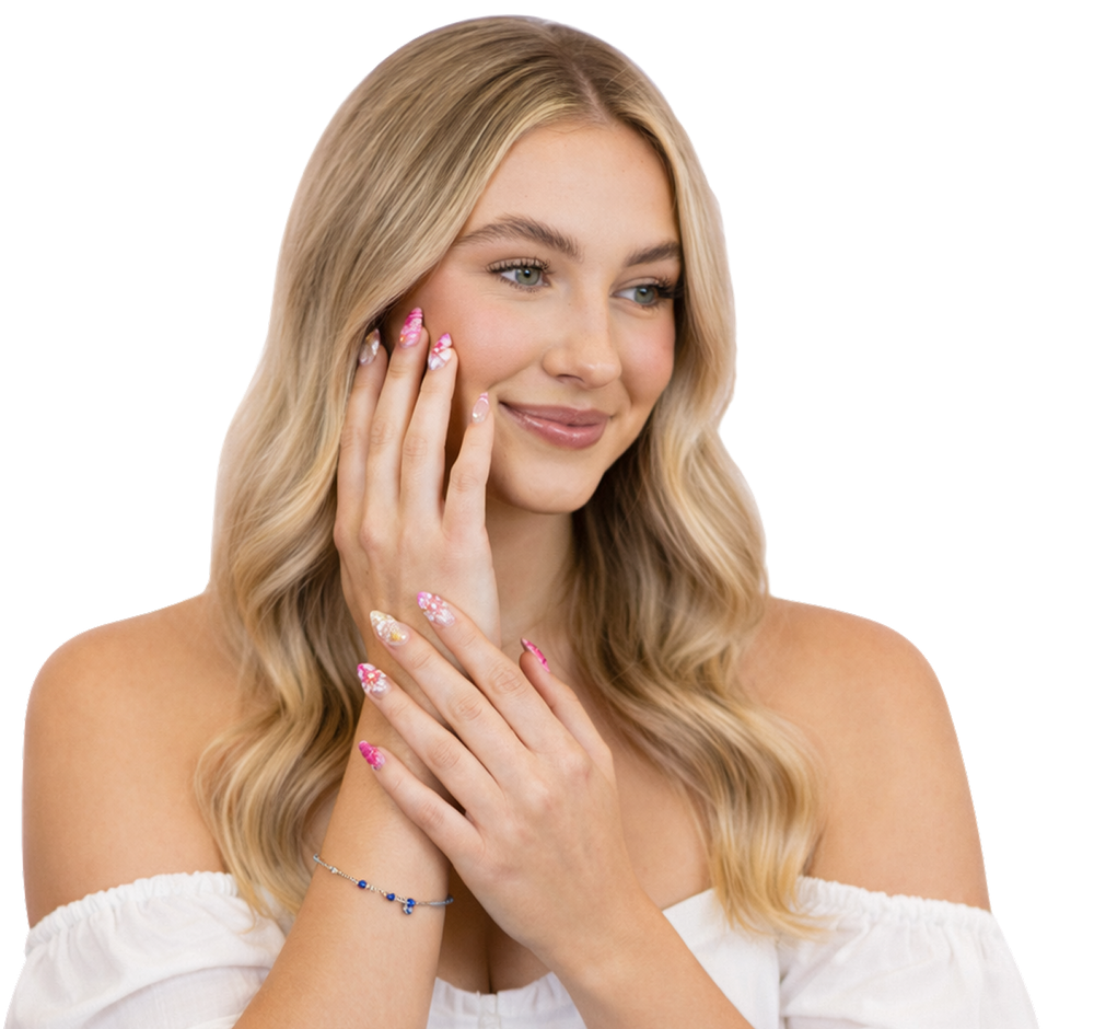 Model showcasing beautiful press-on nails