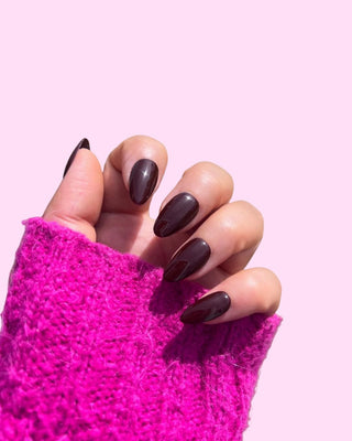 Mocha Plum_Short Almond press on nails - Aurelle Beauty