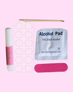 What's included with every Aurelle Beauty press on nail set: nail glue, adhesive tabs, cuticle stick, alcohol pad and nail file