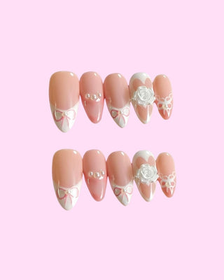 Ribbon Rose press on nails - Aurelle Beauty