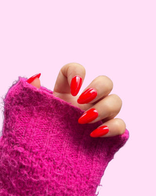 Ruby Glow_Short Almond press on nails - Aurelle Beauty