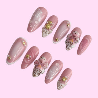 Seashell Floral press on nails - Aurelle Beauty